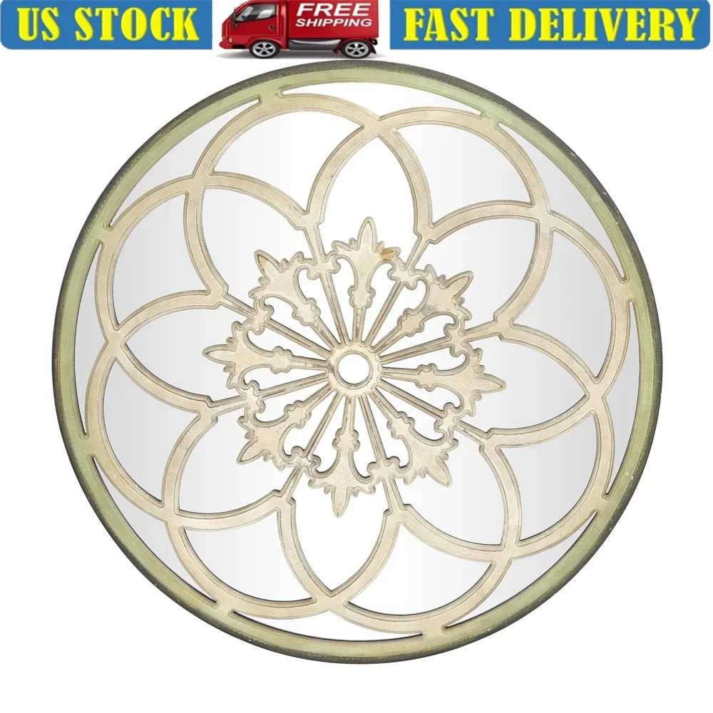 Vintage Floral Wall Mirror 40 Inch Round Fretwork Fleur-de-lis Design
