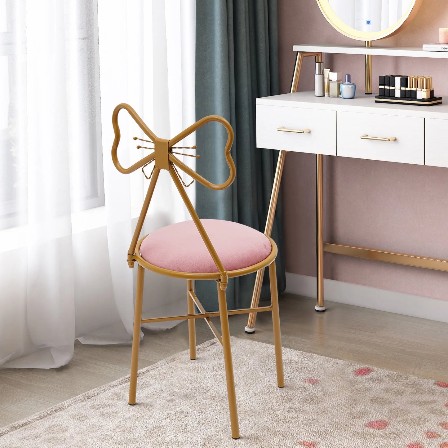 Butterfly Vanity Chair Makeup Dining Chair with Backrest 100kg Capacity