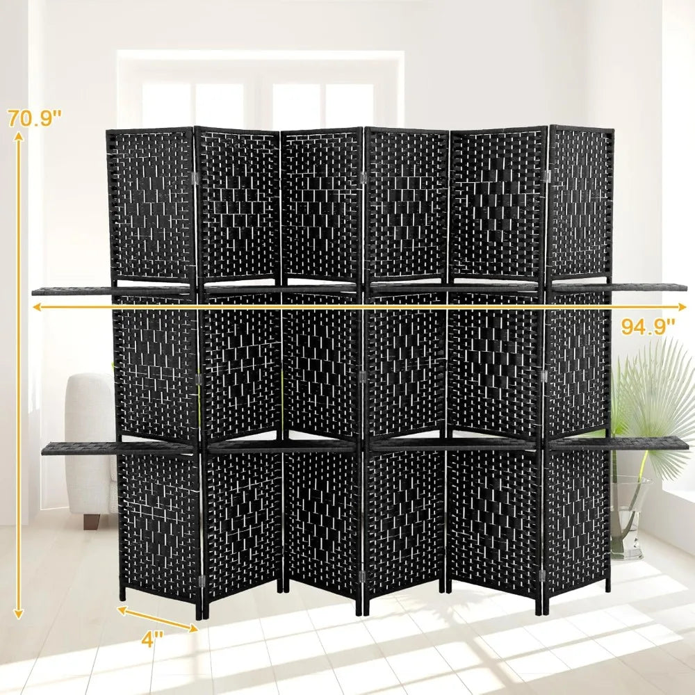 Ljustra 6 Panel Room Divider Folding Privacy Screen with Display Shelves