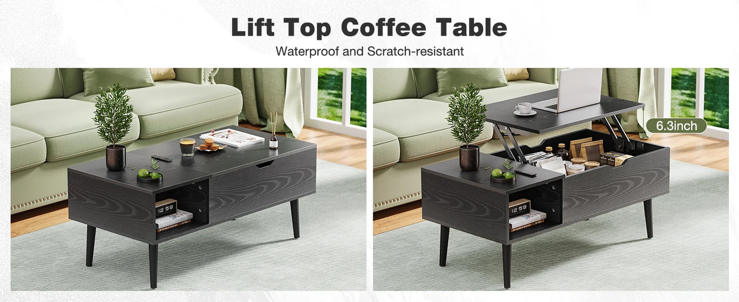 Wooden Lift Top Coffee Table with Hidden Storage for Living Room
