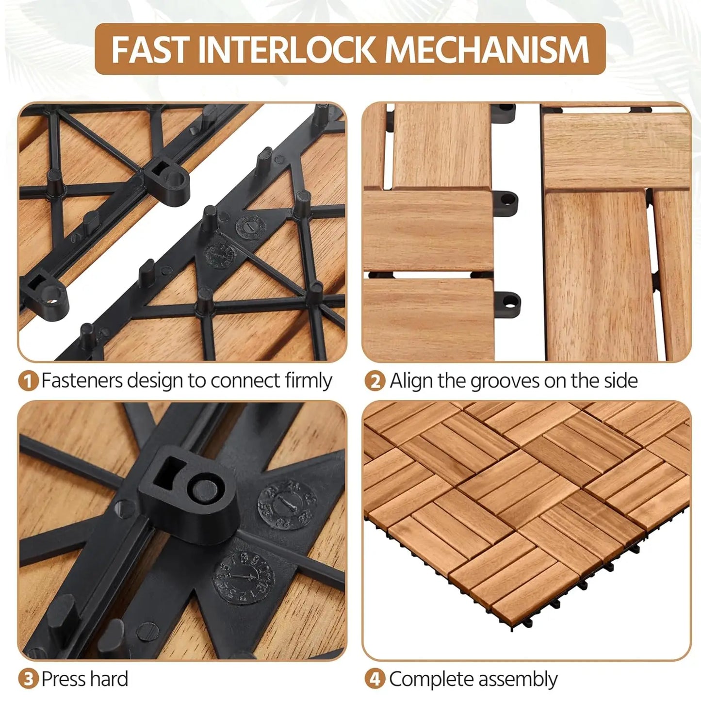 108pcs Interlocking Acacia Hardwood Patio Deck Tiles Waterproof Outdoor