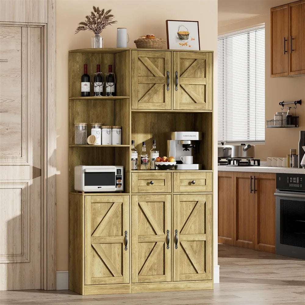 71" Farmhouse Kitchen Pantry Storage Cabinet Freestanding Hutch Buffet
