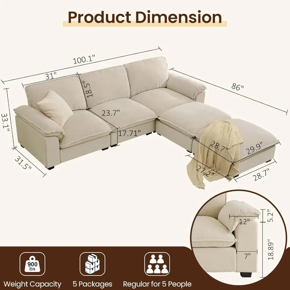 Ljustra Modular Sectional Sofa Deep Seat Cloud Couch Reversible Chaise