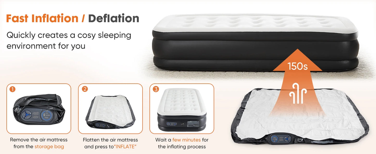 Ljustra Queen Twin Size Air Mattress Double Height Non-Slip 660 lbs