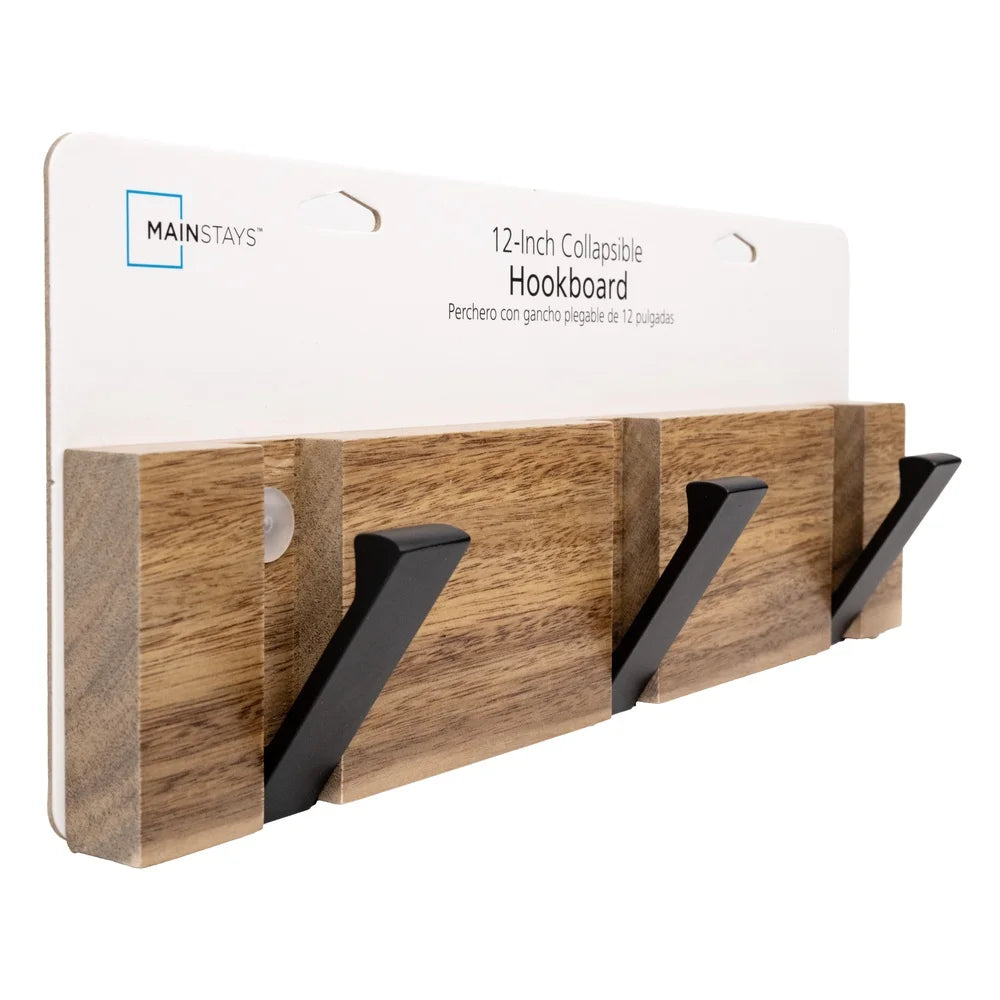 12 Inch Collapsible Wood Metal Hookboard Rustic Storage Solution Hooks