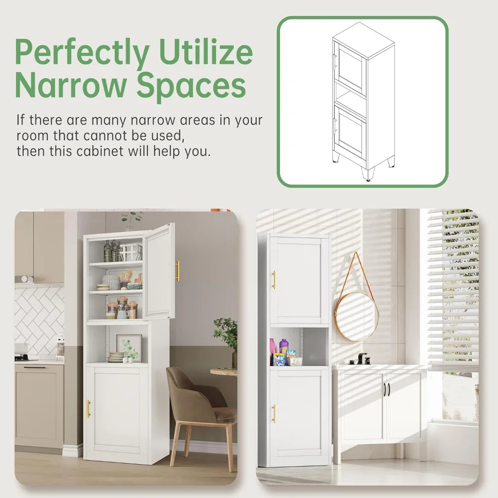 Tall Narrow Storage Cabinet 66.93" H Adjustable Shelves Metal Pantry
