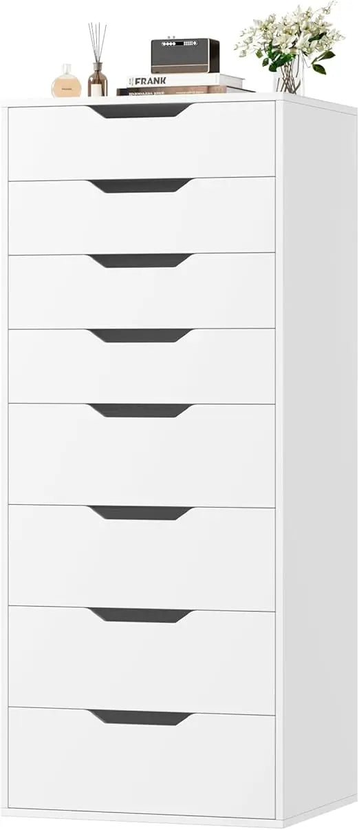 Tall White Dresser 8 Drawer Modern Chest of Drawers Storage Solution