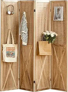 6 Panel Room Divider Wood Folding Privacy Screen with Shelves