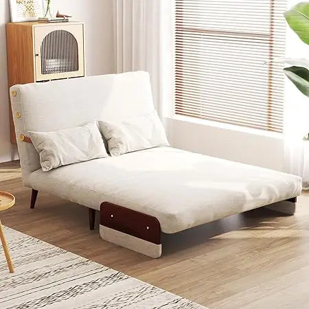 Convertible Sleeper Chair Bed 3-in-1 Futon Sofa w/ Arms & Pillow Linen Couch