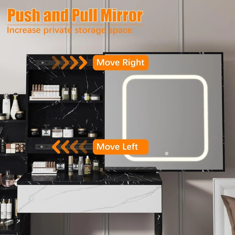 Vanity Desk with LED Mirror and Storage Makeup Dressing Table