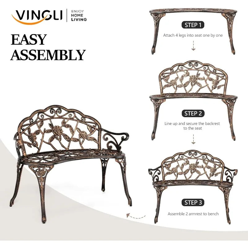 Ljustra Antique Metal Rose Garden Bench Outdoor Patio Furniture 38.5in