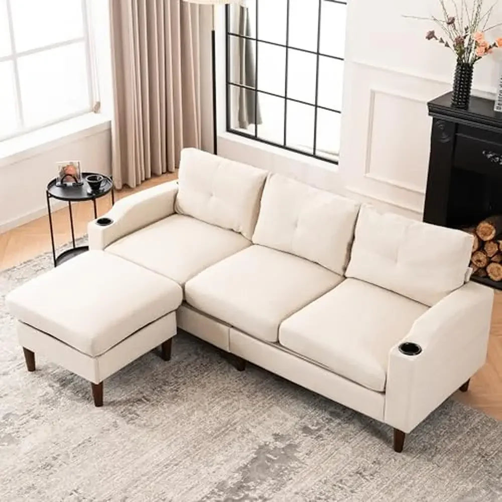 Modern L-Shape Sofa Sectional Couch with USB Port and Storage Ottoman