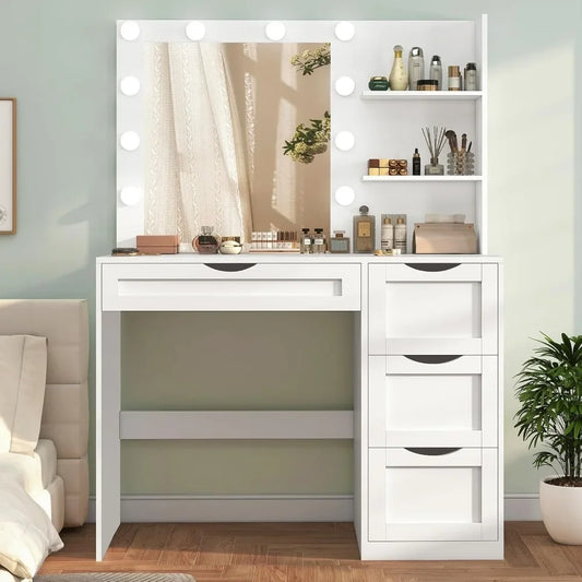 Ljustra Makeup Vanity Desk with Mirror and LED Lights 4 Drawers