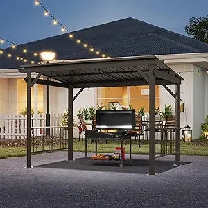 Domi 6.5x12FT Hardtop Grill Gazebo Outdoor BBQ Shelter with Shelves
