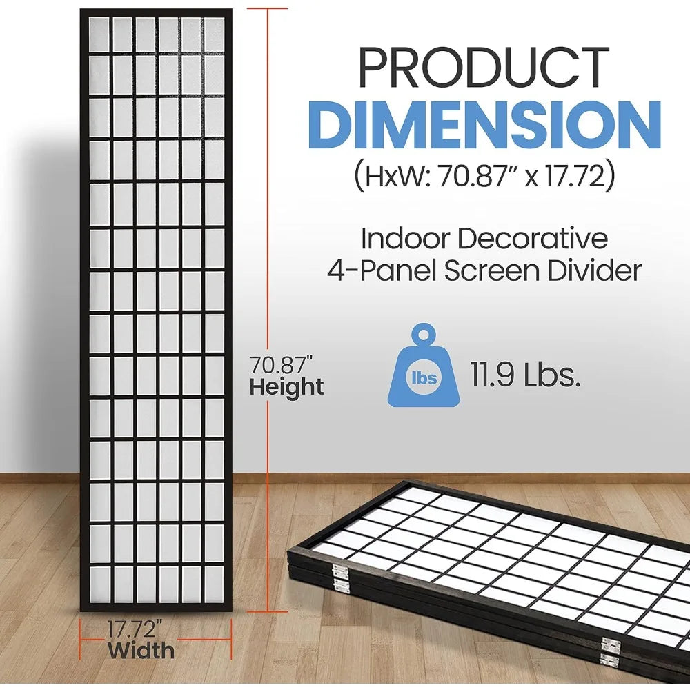 Classic Japanese Screen Room Divider Portable 4-Panel Folding Divider