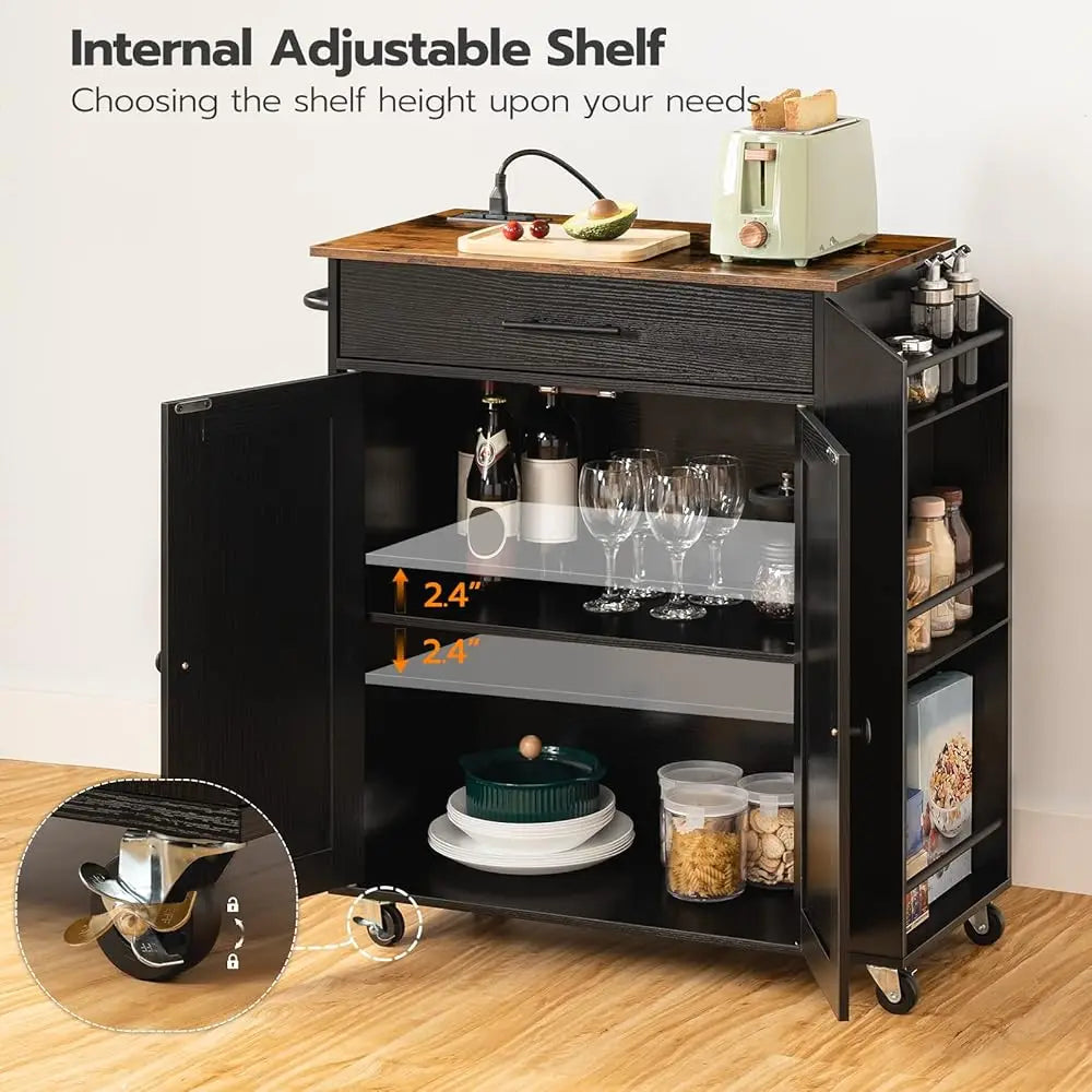 Kitchen Island With Power Outlet Rolling Cart Storage For Home Dining