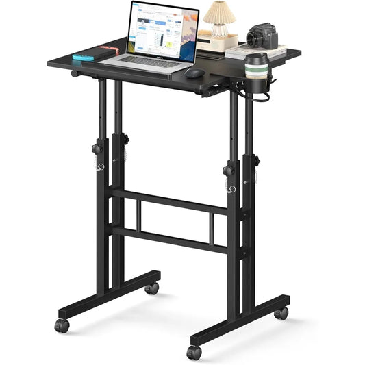 Mobile Standing Desk with Wheels Portable Adjustable Height Office Table