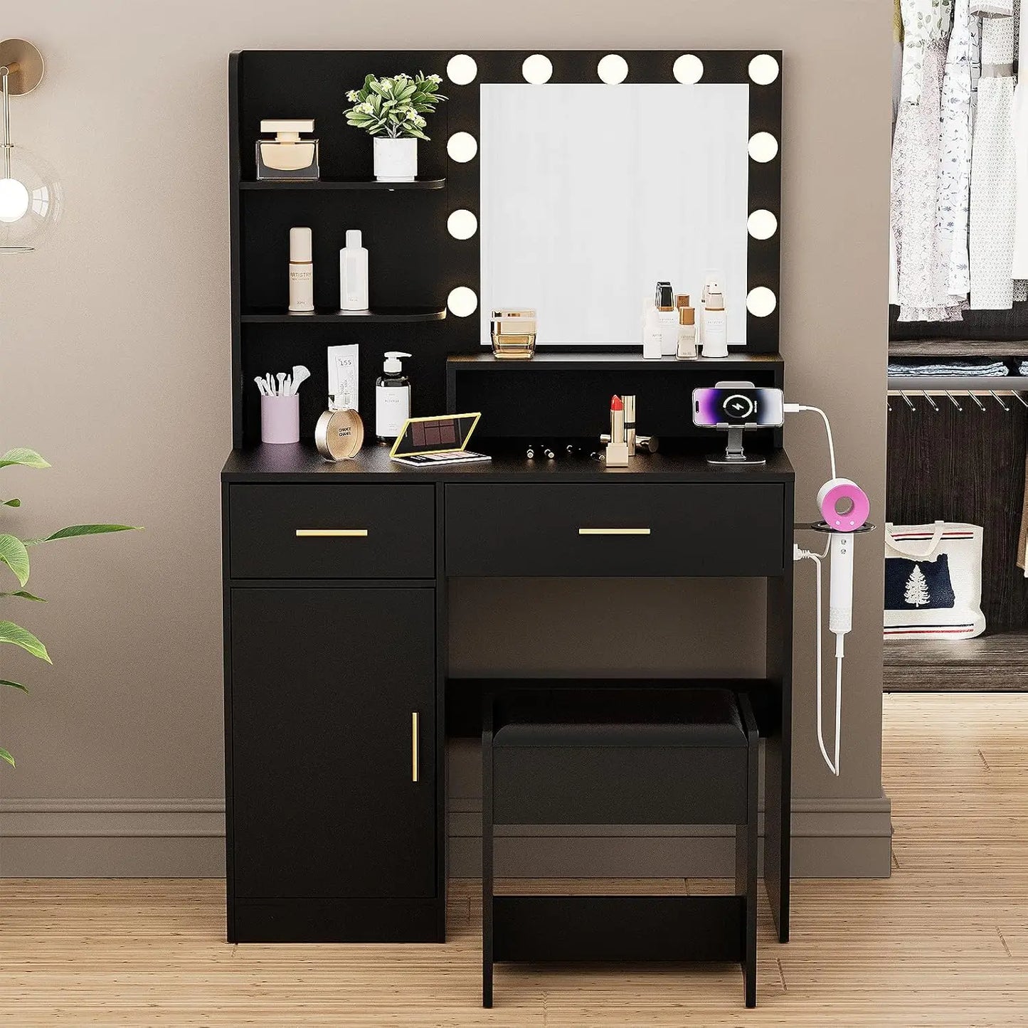 Makeup Vanity with Lights and Mirror White Vanity Desk with Storage