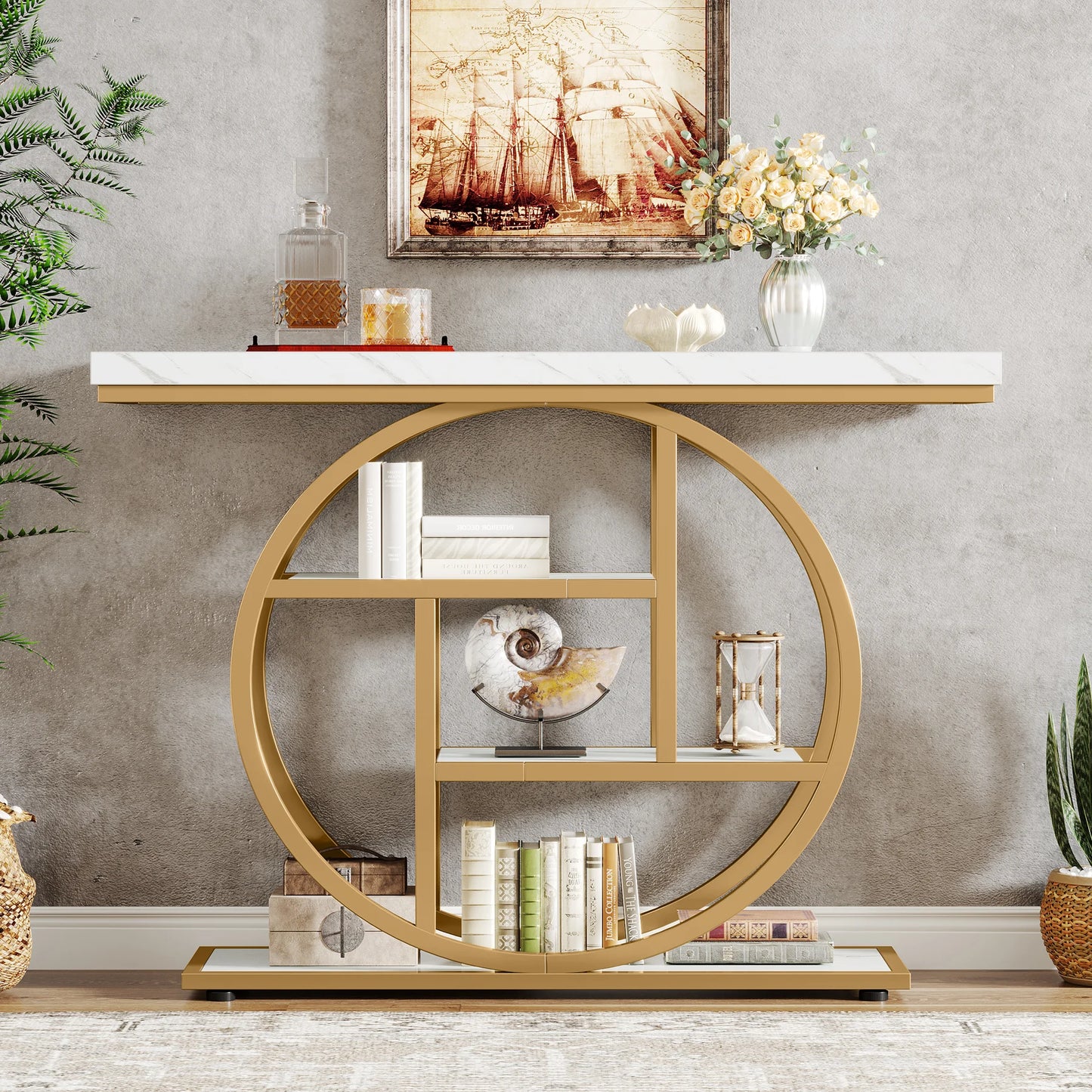 Console Table 4-Tier Entryway Table Industrial Sofa Table Living Room