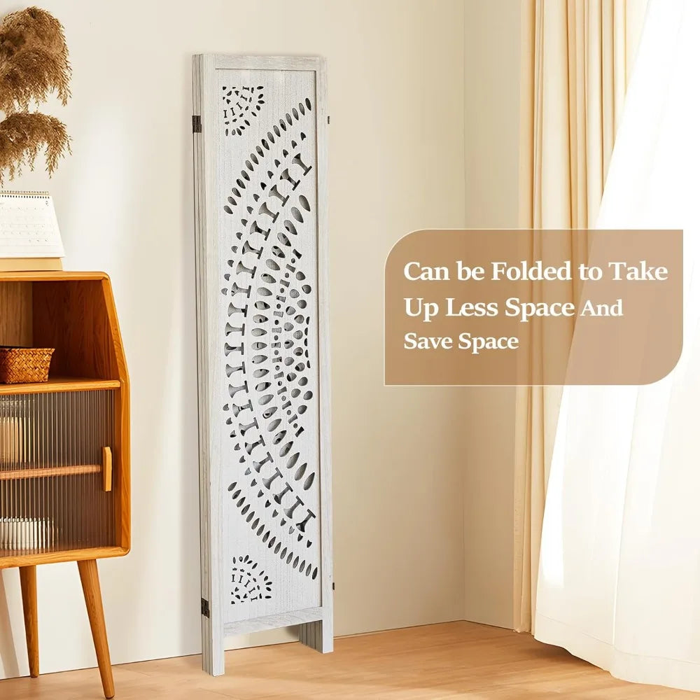 Carved 3 Panel Room Divider Folding Privacy Screen Home Decor Partition