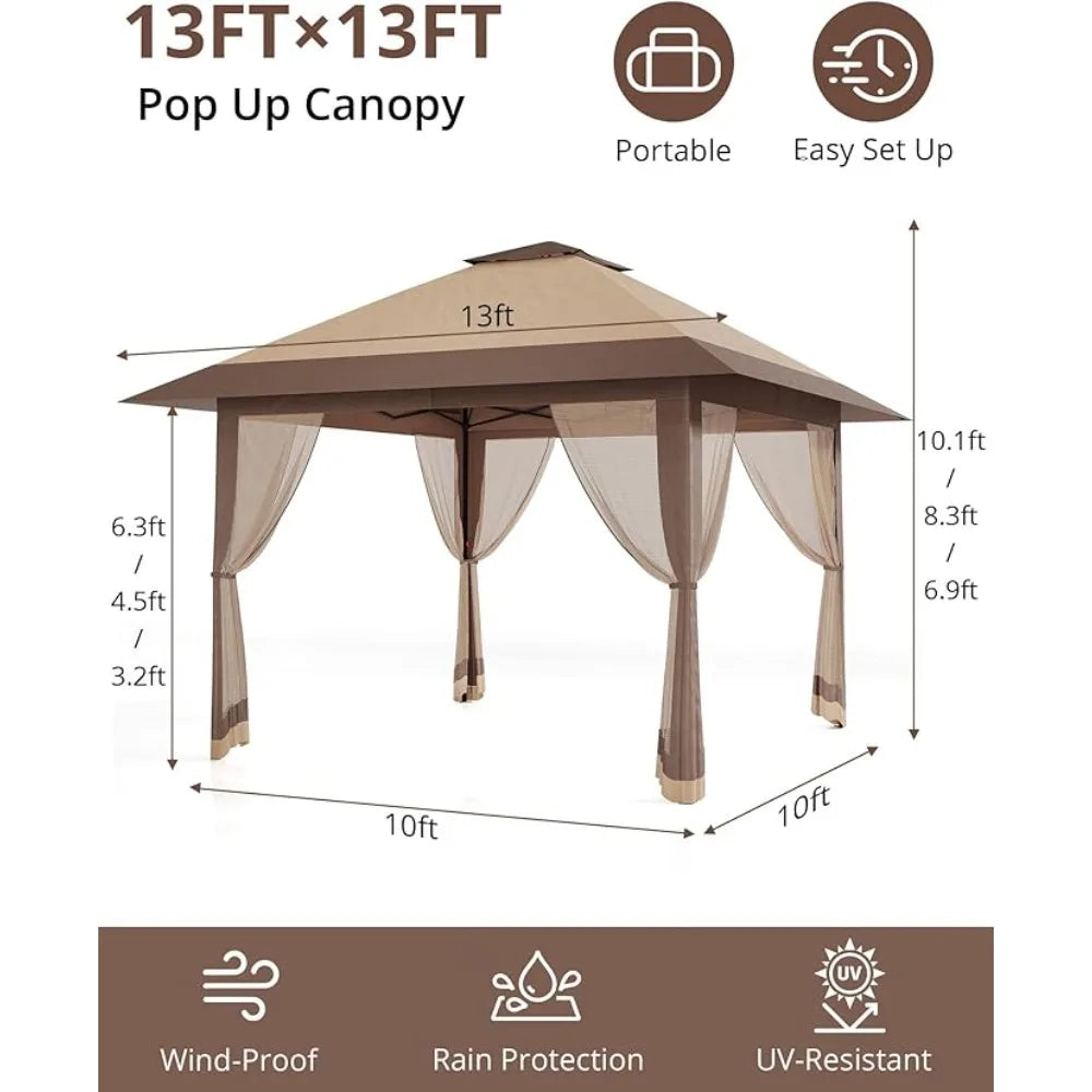 13x13 Pop Up Gazebo Heavy Duty Adjustable Height Instant Canopy Tent