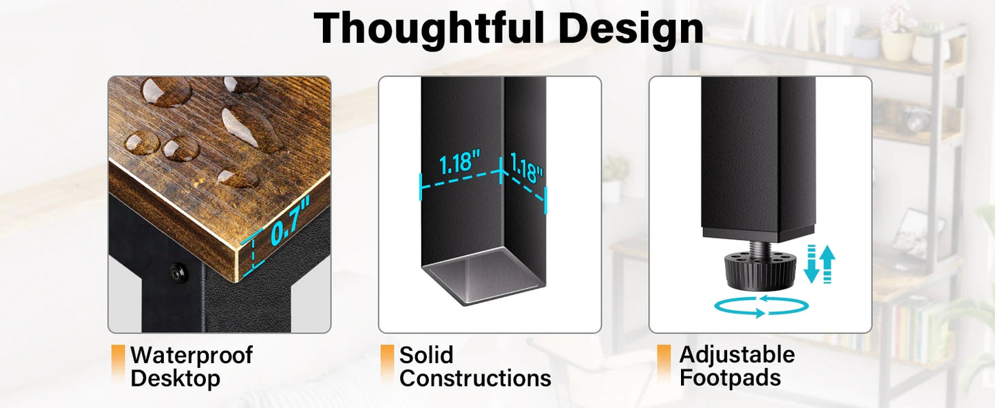 Computer Desk with Shelves 47" W Home Office Study Table Modern Design