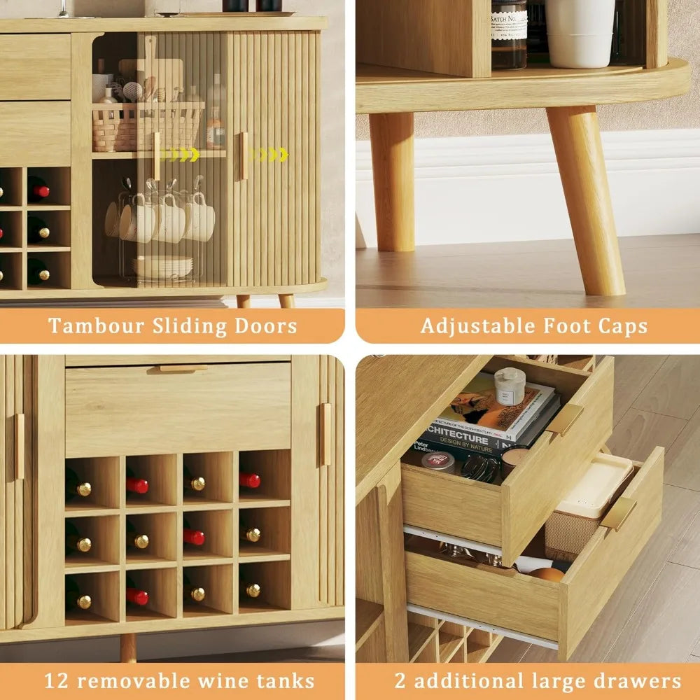 Ljustra Mid Century Sideboard Buffet Cabinet with Wine Storage and Drawers