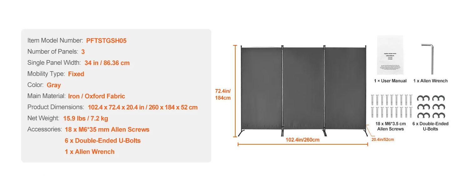 Ljustra 4 Panel Room Divider Folding Privacy Screen Freestanding Partition