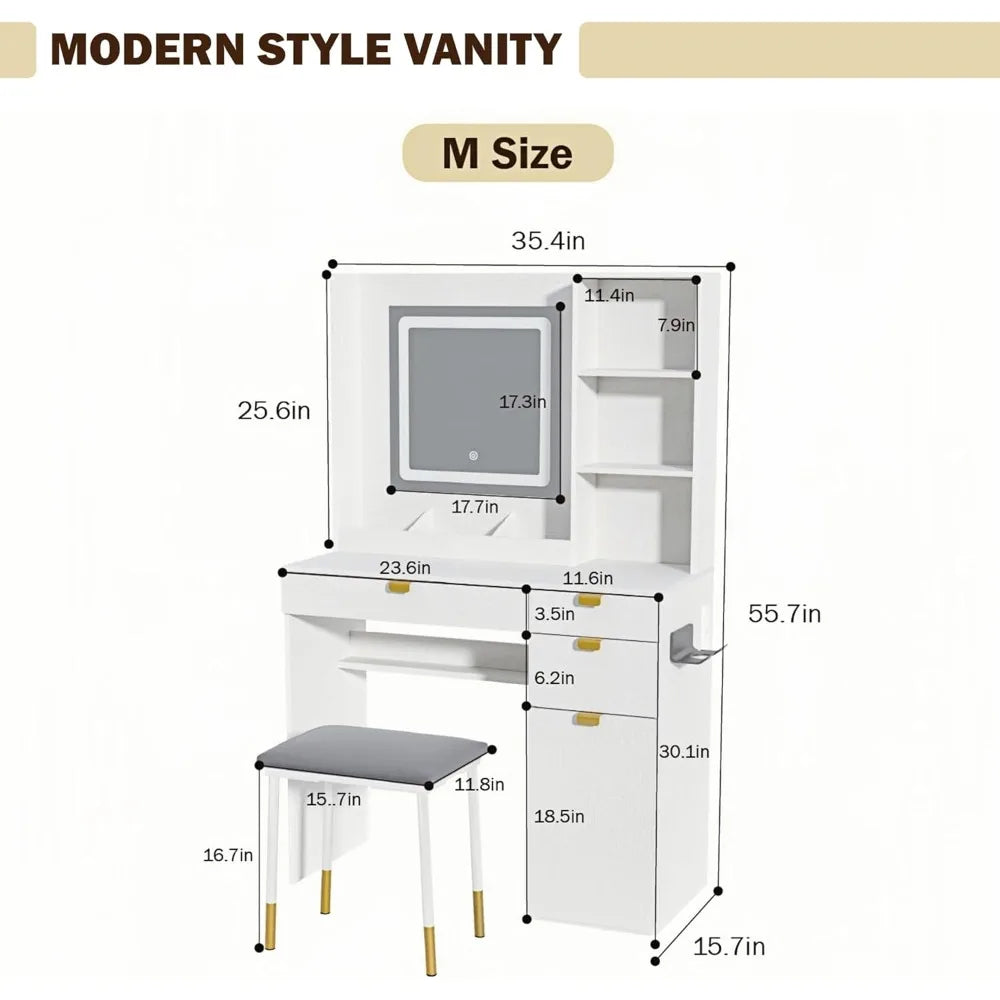 Vanity Table Set with Mirror and Lights Modern Makeup Dressing Table