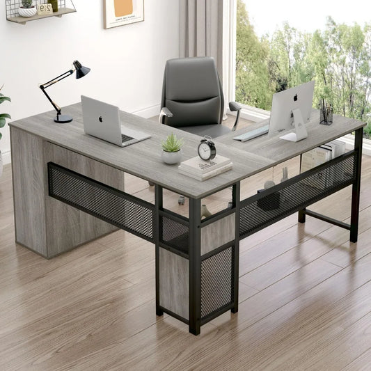 Reversible L Shaped Corner Desk Farmhouse Wood Computer Desk