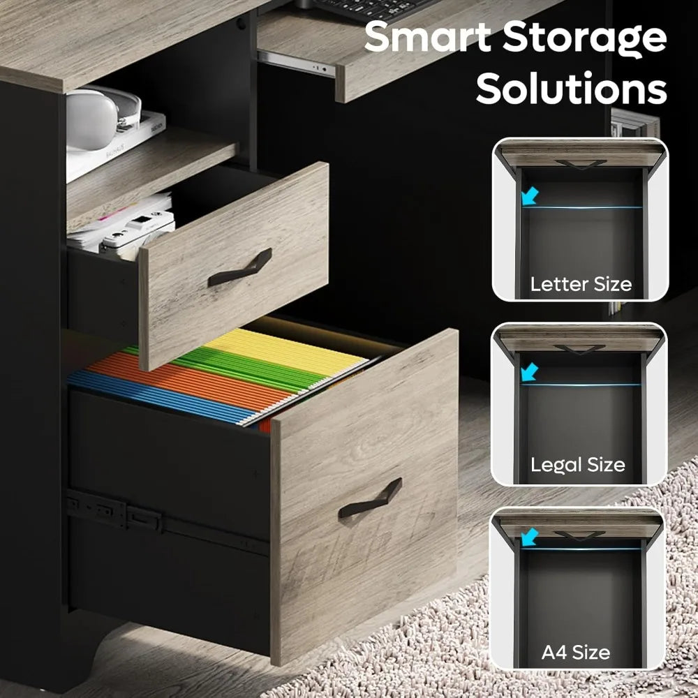 Ljustra 59 Inch Executive Desk with 2 Drawers Industrial Wood Design