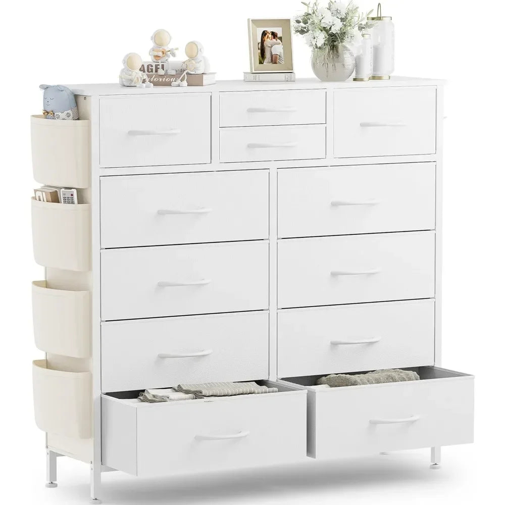 Dresser for Bedroom with 12 Drawers and Side Pockets for Storage
