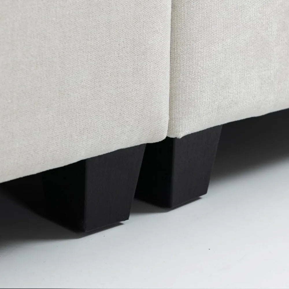 Modern 3-Seater Chenille Sofa Beige Deep Seat Couch with Cushions & Side Pocket