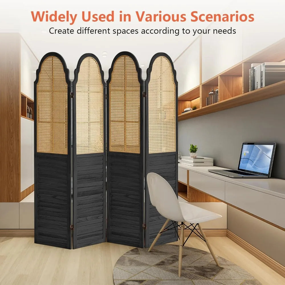 4 Panel Rattan Room Divider Folding Screen Privacy Partitions Modern