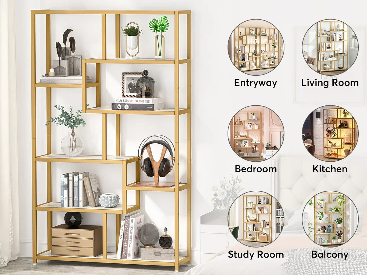 Tribesigns Gold 8-Shelf Etagere Bookcase Modern Display Shelf