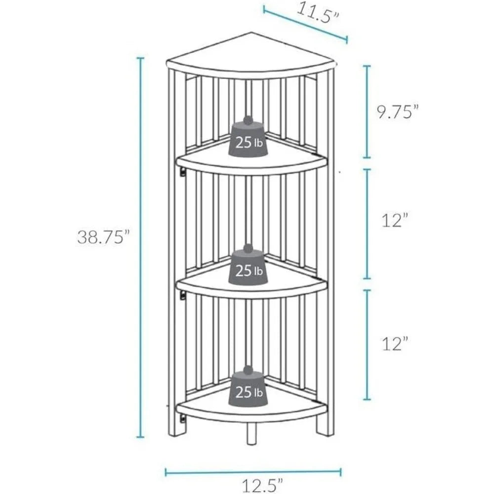 Natural Beauty Corner Folding Bookcase 4-Shelf Storage for Home Office