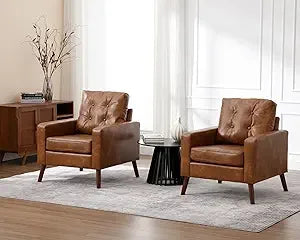 Ljustra 53" W Faux Leather Loveseat Sofa Button Tufted Mid Century Modern