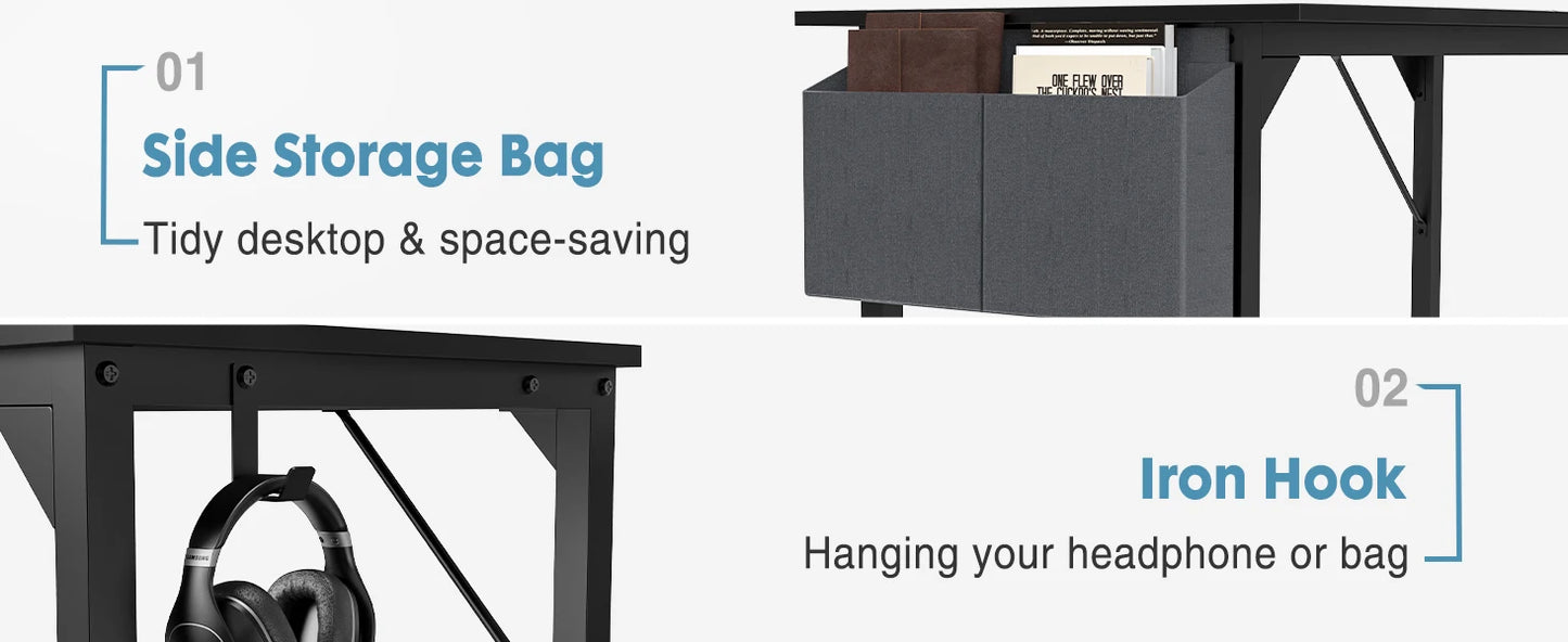Ljustra Modern Compact Computer Desk with Storage and Headphone Hook