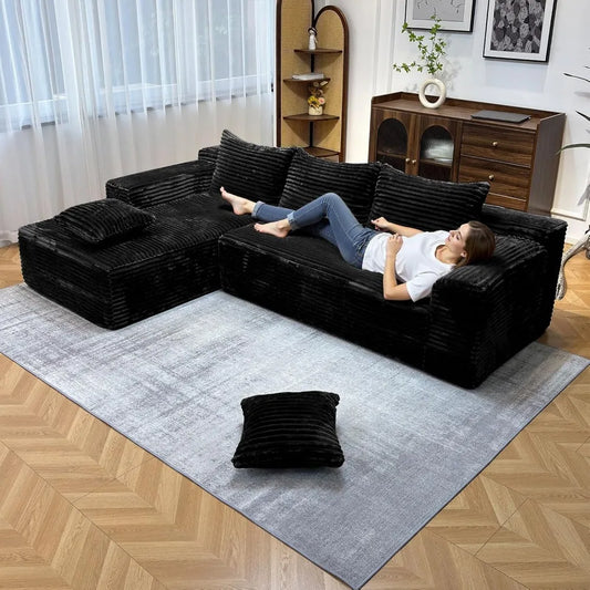 104" Modular Cloud Sofa Faux Rabbit Fur Sectional Deep Seat L-Shaped Couch