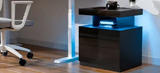 Nightstand with Wireless Charging USB Ports Modern Bedside Table Storage