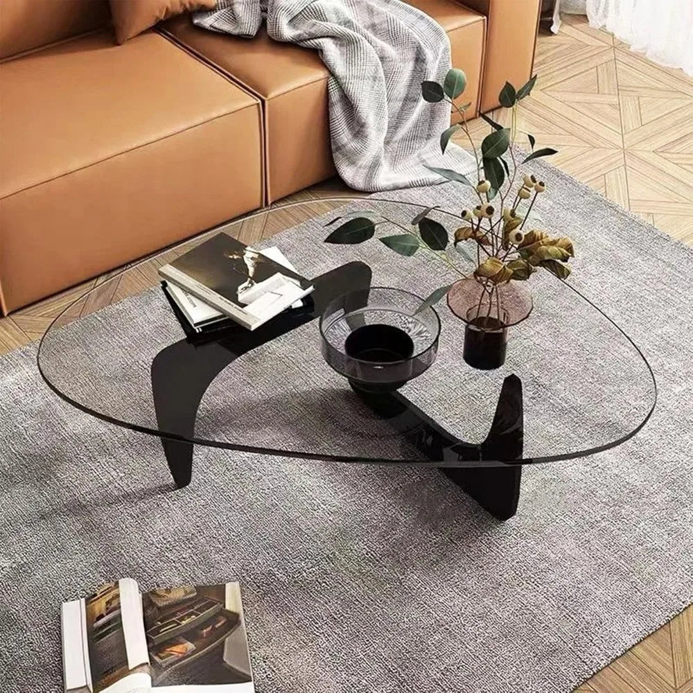 Small Black Glass Coffee Table Mid Century Modern Wood Rustic Design