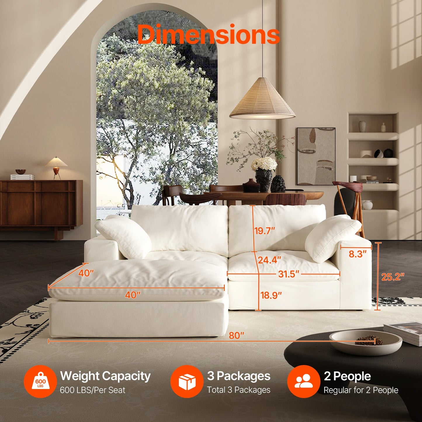 U-Shaped Cloud Couch Down-Filled Modern Modular Sectional Sofa Living Room