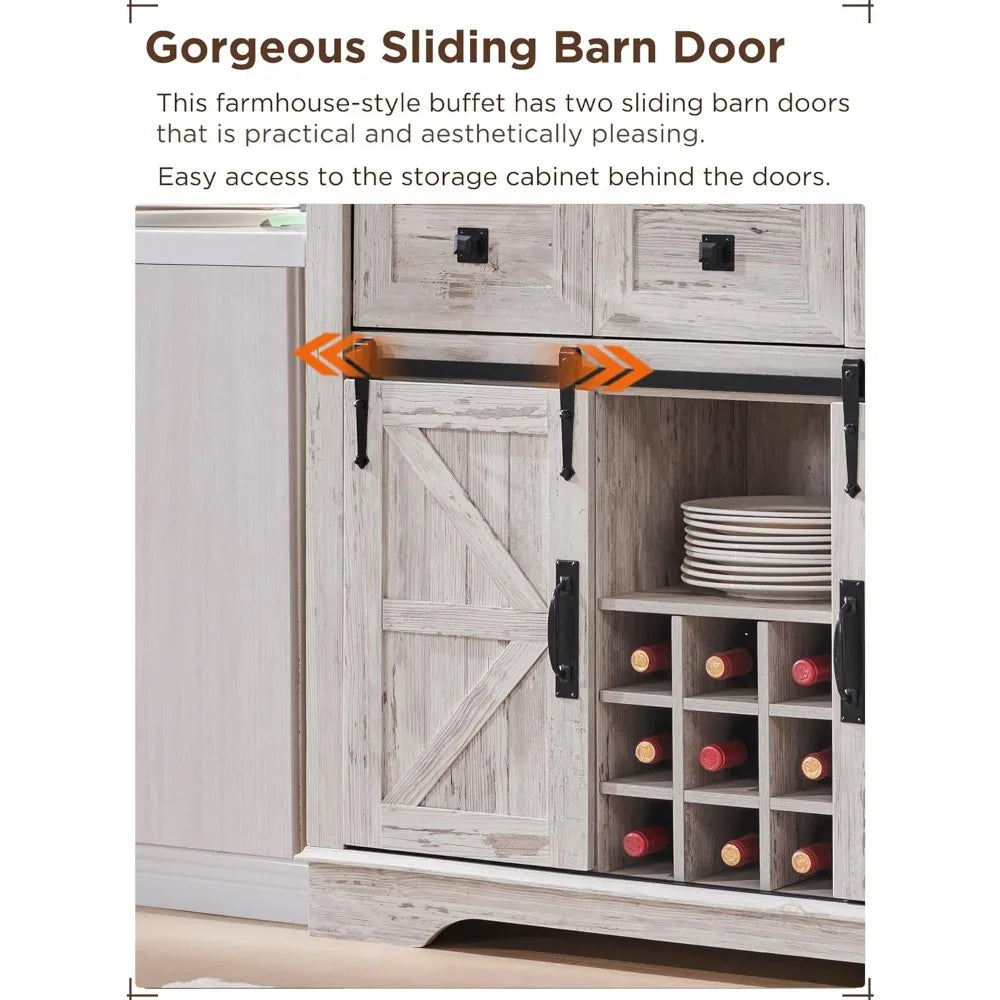 Farmhouse Buffet Hutch Large Bar Cabinet Sliding Barn Door Storage