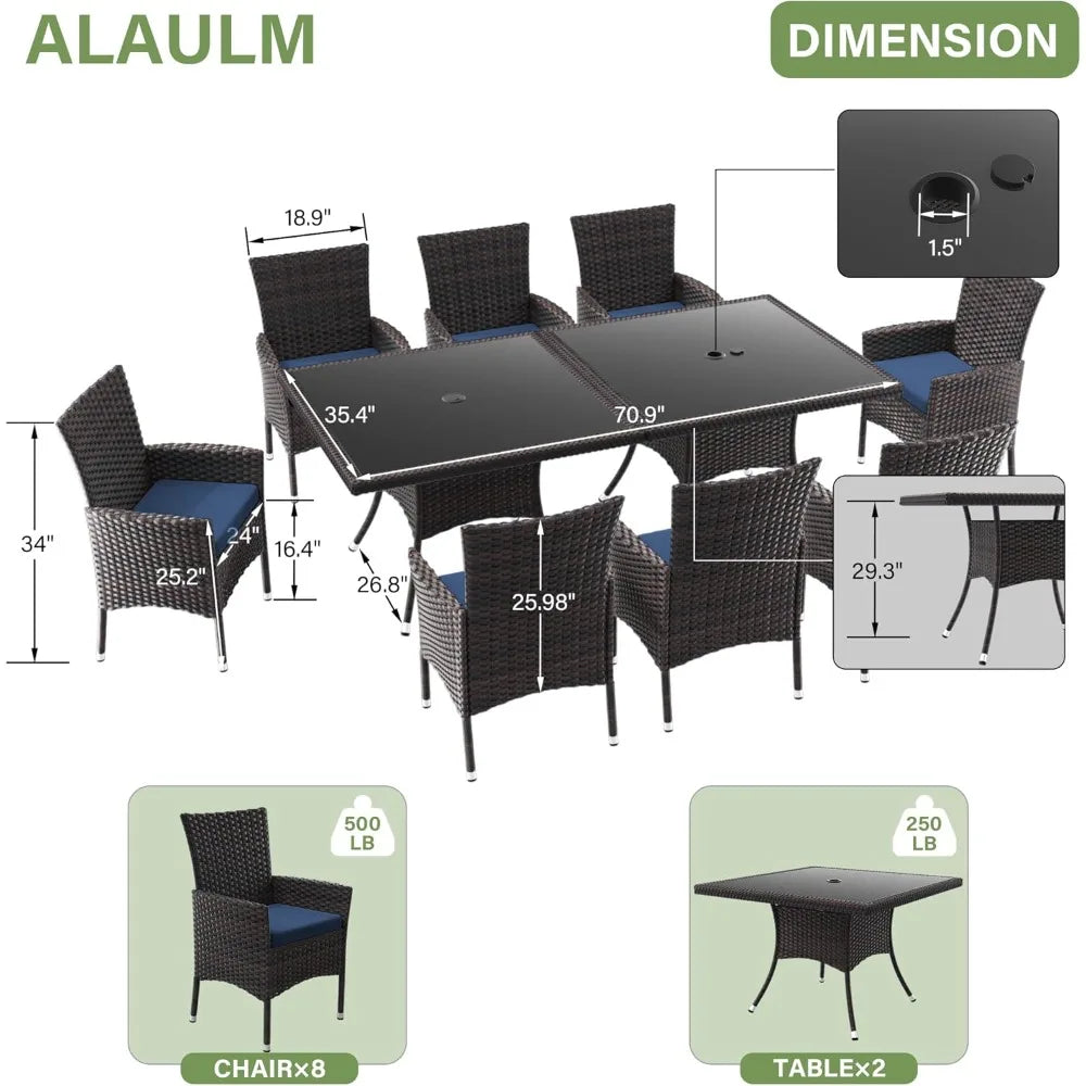 10 Piece All-Weather Wicker Patio Dining Set with Cushions and Table
