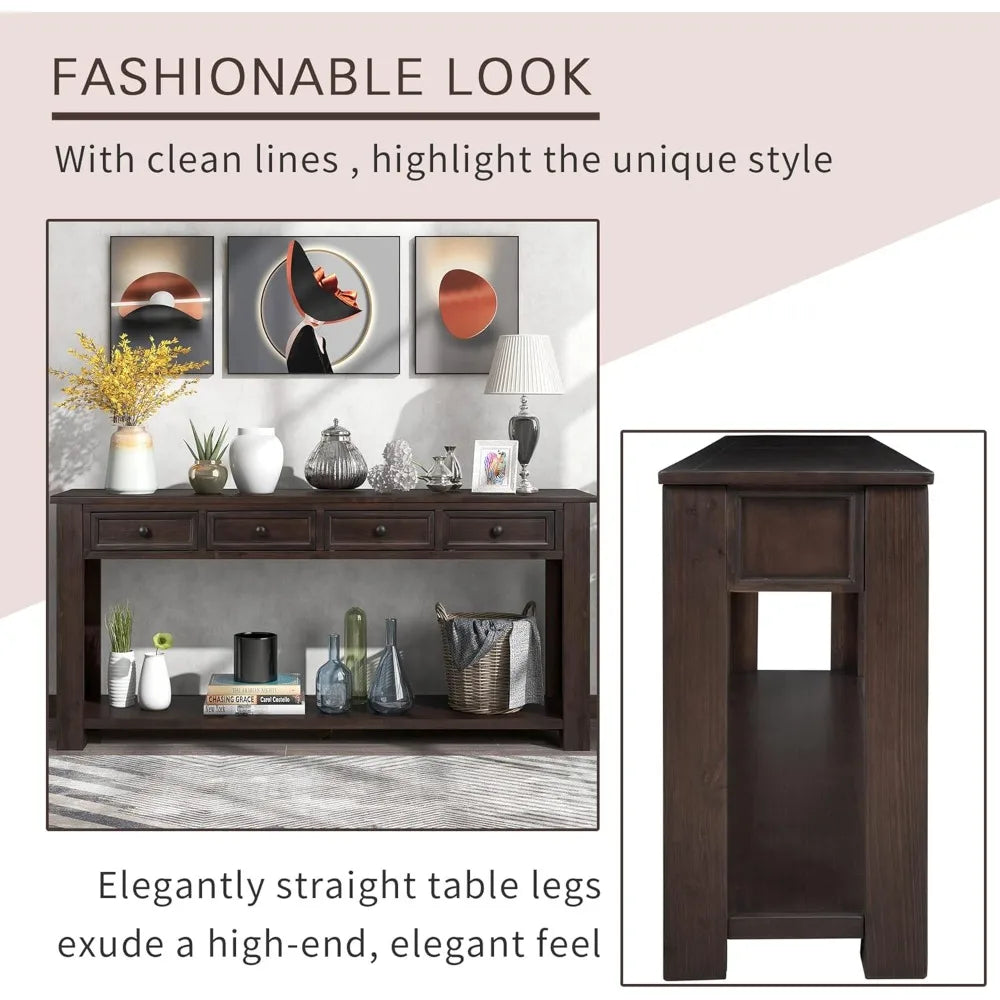 64 Inch Rustic Console Table with Drawer Shelf Storage for Entryway