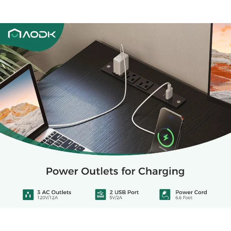 L Shaped Gaming Desk with Power Outlets and 4 Drawers for Home Office