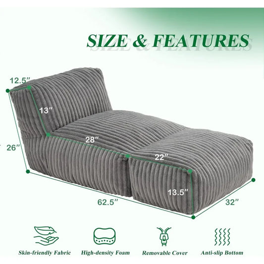 Ljustra Big Bean Bag Lounger Chair Sofa Memory Foam for Adults