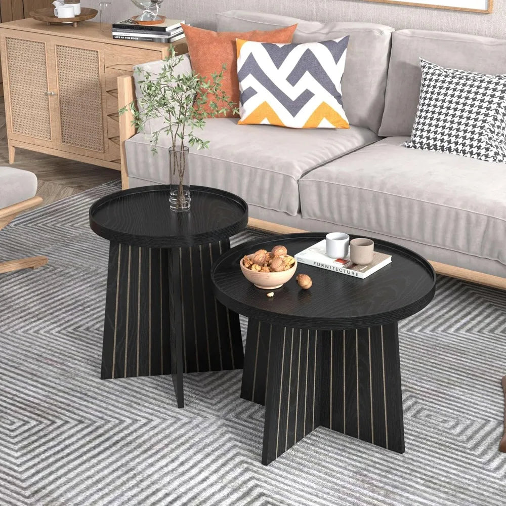 Round Nesting Coffee Table Set Modern Small Living Room Bedroom Office