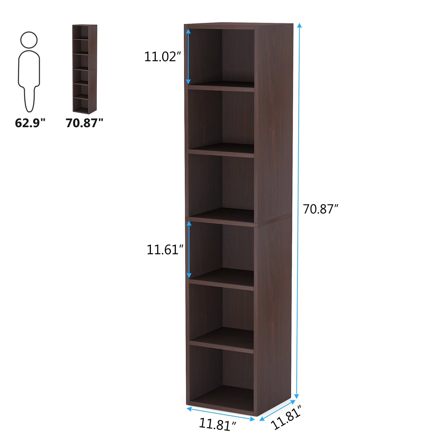 Ljustra 70.9 Inch Tall Narrow Bookcase Modern White Corner Storage Shelf
