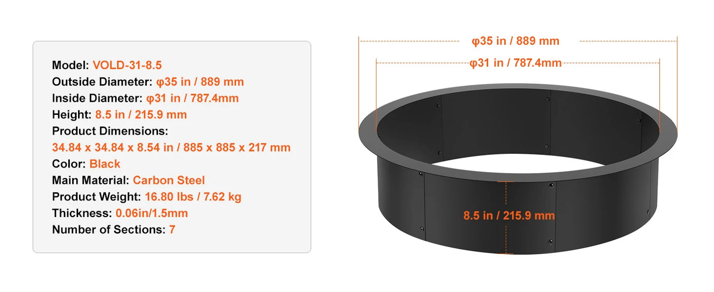 Heavy Duty Fire Pit Ring Durable Carbon Steel Fire Pit Insert Outdoor